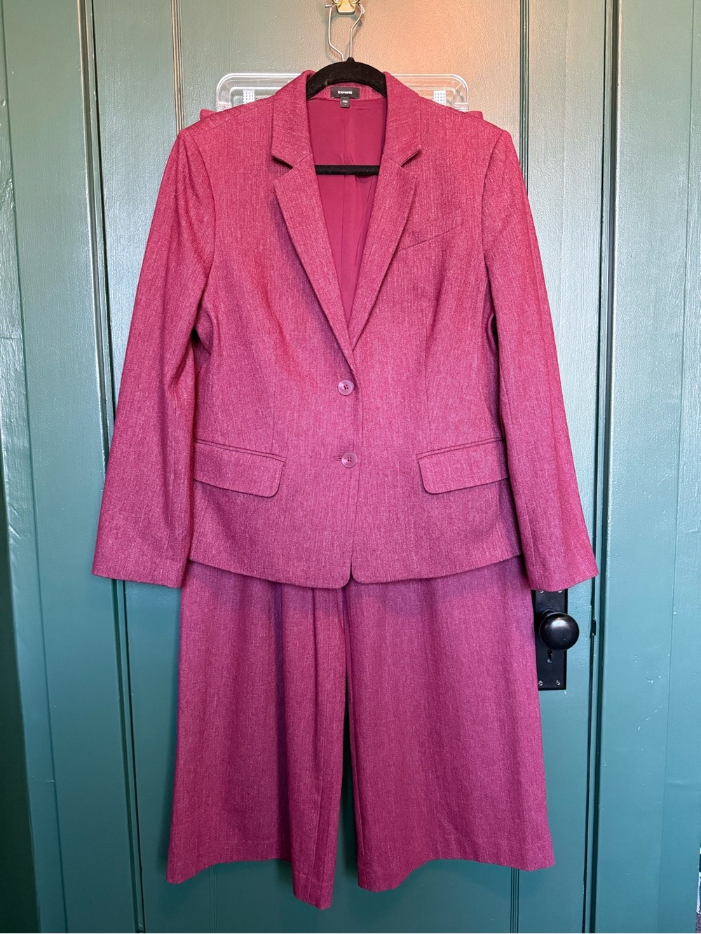 Express Editor Stretch Denim Pant Suit Red Blazer L Pants 10L EUC